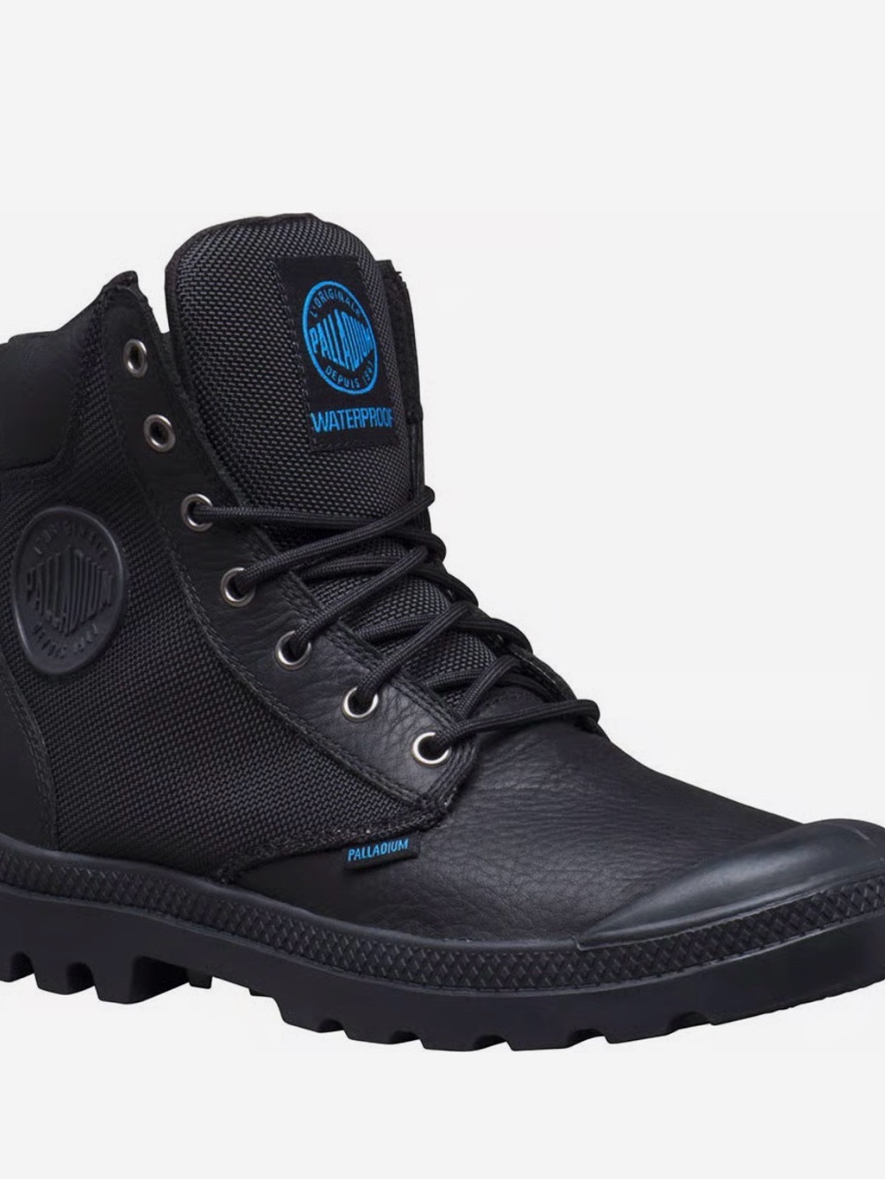Palladium Black High-Top Waterproof Boot with Blue Logo